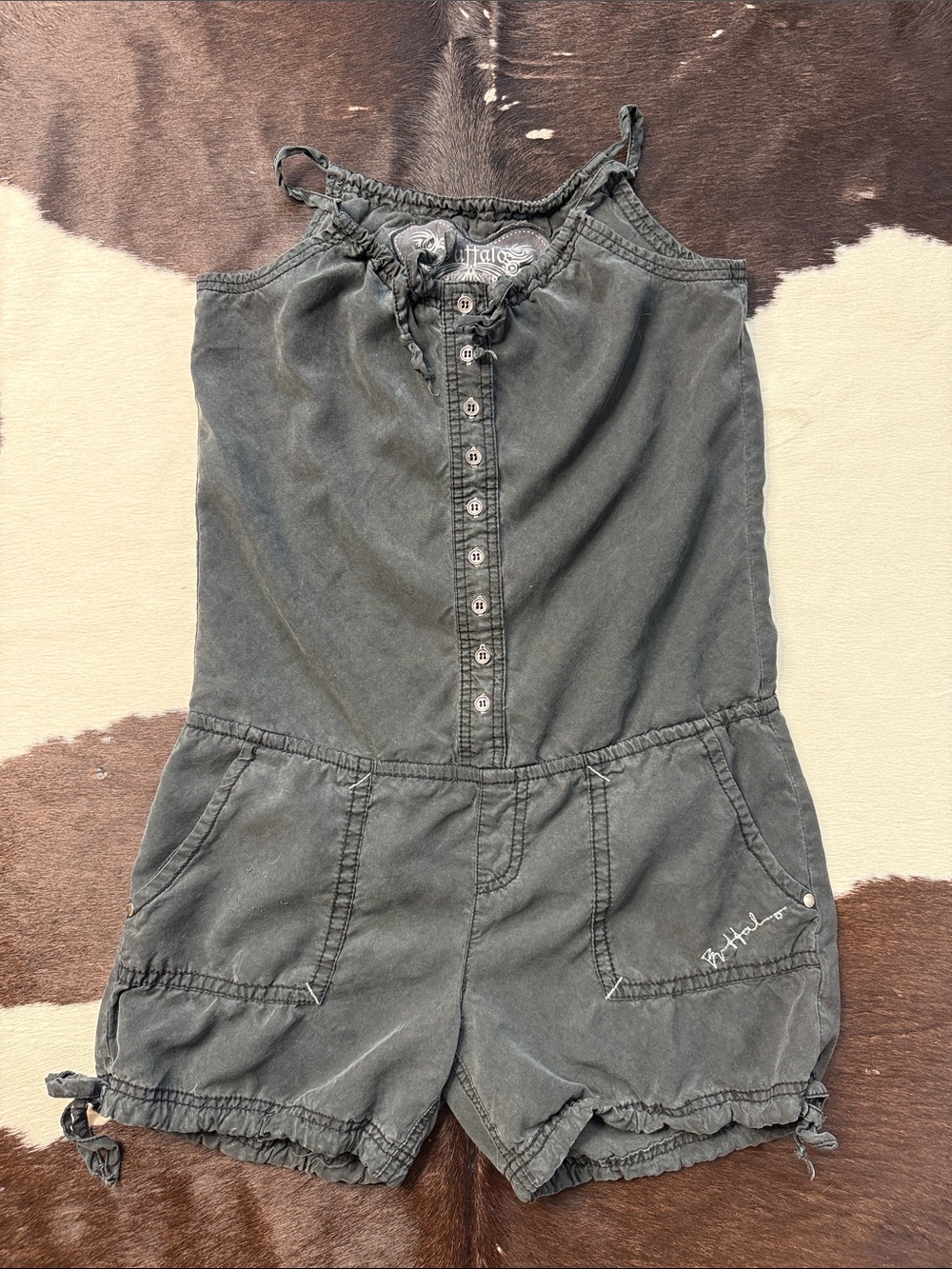 Buffalo David Bitton Charcoal Gray Button-Front Romper